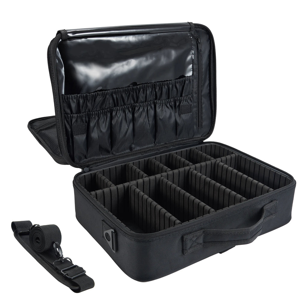 PU Leather Double Layers Makeup Train Case Large Capacity Cosmetic Bag Organizer Professional Artist Storage with EVA Dividers