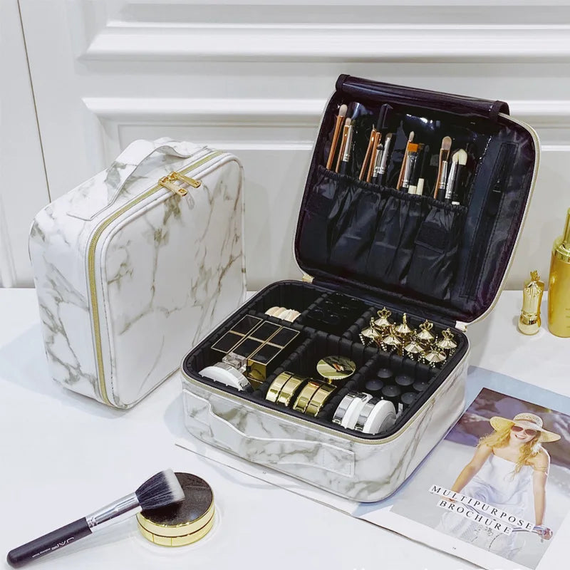 Multi-compartment Makeup Bags Marble Print Zipper Makeup Case Women Beauty Tool Kit Organizer Storage Handbags Cosmetic Boxes