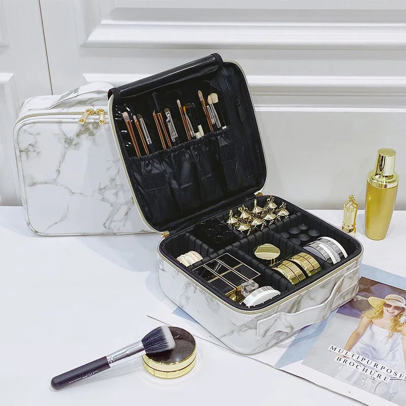 Multi-compartment Makeup Bags Marble Print Zipper Makeup Case Women Beauty Tool Kit Organizer Storage Handbags Cosmetic Boxes